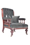 VICTORIAN 19TH CENTURY MAHOGANY BUTTONED BACK ARMCHAIR