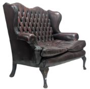 20TH CENTURY QUEEN ANNE REVIVAL BURGUNDY CHESTERFIELD LEATHER SOFA