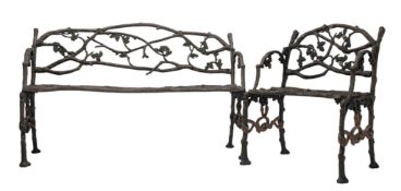 TWO SERPENT & TWIG 19TH CENTURY PAINTED CAST IRON BENCHES