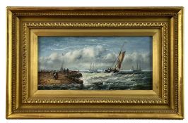 T. LARSEN - SEASCAPE SCENE - OIL ON BOARD PAINTING IN GILT FRAME