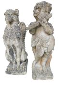 TWO 20TH CENTURY COMPOSITE STONE CHERUB & GRIFFIN GARDEN SCULPTURES