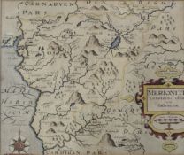 WILLIAM CAMDEN - 17TH CENTURY COLOURED ENGRAVED MAP MERIONITH