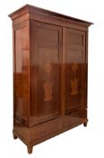 CONTINENTAL EARLY 20TH CENTURY MAHOGANY INLAID ARMOIRE WARDROBE