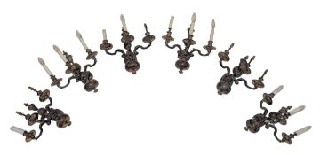 SET OF SIX FLEMISH STYLE SILVER PLATED METAL ESTATE WALL SCONCES