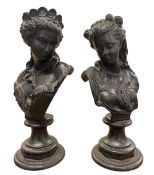 PAIR OF VINTAGE 1970S USSR RUSSIAN BLACK CAST IRON BUSTS OF LADIES