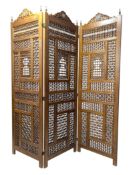 SYRIAN EASTERN MASHRABIYA CARVED HARDWOOD THREE FOLD WORK PANEL