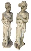 TWO COMPOSITE STONE NEOCLASSICAL STYLE VENUS GARDEN SCULPTURES