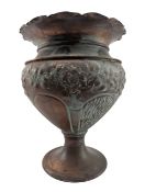 ARTS & CRAFTS EARLY 20TH CENTURY EMBOSSED COPPER PLANTER VASE