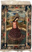 20TH CENTURY IRANIAN ISFAHAN PICTORIAL WOVEN RUG / WALL HANGING