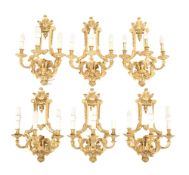 MATCHING SET OF 20TH CENTURY GILT METAL BAROQUE WALL LIGHT SCONCES