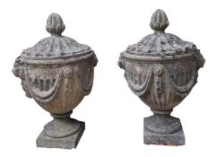 PAIR OF 20TH CENTURY COMPOSITE STONE GARDEN URNS