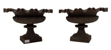 PAIR OF VICTORIAN CAST IRON CLASSICAL STYLE GARDEN URNS PLANTERS