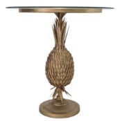 HOLLYWOOD REGENCY MANNER GILT METAL PINEAPPLE SIDE TABLE