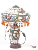 TIFFANY STYLE - VINTAGE LEADED DESK / BEDSIDE LAMP WITH BUTTERFLY DECORATION