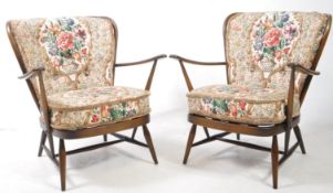 ERCOL - PAIR OF MID CENTURY BEECH AND ELM ARMCHAIRS