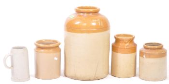 GROUP OF FOUR CERAMIC TWO TONE STONEWARE POTS