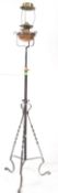 ARTS AND CRAFTS STYLE WROUGHT IRON FLOOR STANDING OIL LAMP