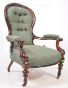 VICTORIAN 19TH CENTURY WALNUT FRAMED LIBRARY ARMCHAIR