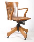 1920S OAK INDUSTRIAL FACTORY SWIVEL OFFICE DESK CHAIR