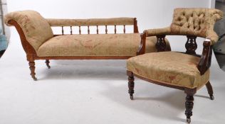 VICTORIAN MAHOGANY CHAISE LONGUE DAYBED & TUB ARMCHAIR