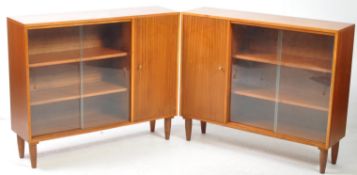 PAIR OF MID CENTURY TEAK GLAZED BOOKCASES