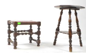 EARLY 20TH CENTURY BARLEY TWIST FOOTSTOOL WITH CARVED OAK SIDE TABLE