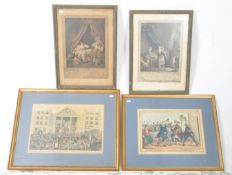 FOUR 19TH CENTURY COMIC / SOCIAL INTEREST ENGRAVINGS / COLOURED PRINTS
