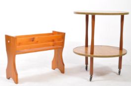 BRITISH MODERN DESIGN - MID CENTURY TEAK TWO TABLE W/ BOOK TROUGH