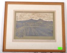 JOHN STOPS - 20TH CENTURY LINO CUT PRINT 'FARM NEAR ST DAVIDS'