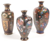 THREE 19TH CENTURY JAPANESE MEIJI PERIOD SMALL CLOISONNE VASES