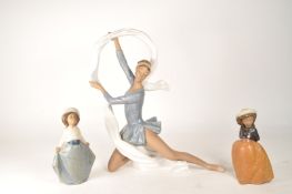 LLADRO - NAO - THREE LATE 20TH CENTURY PORCELAIN GRES GIRL FIGURES