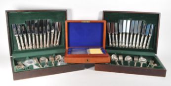 THREE 20TH CENTURY WOODEN CASED CUTLERY SETS