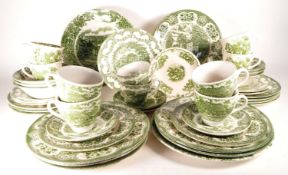 COLLECTION OF 20TH CENTURY GREEN TRANSFER IRONSTONE TEA SERVICE PIECES