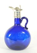 VICTORIAN LATE 19TH CENTURY BRISTOL BLUE FLAGON DECANTER