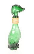 VINTAGE 20TH CENTURY GREEN GLASS DOG DECANTER