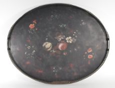 LATE 18TH CENTURY GEORGIAN PONTYPOOL JAPANNED TRAY OF OVAL