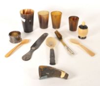 COLLECTION OF 20TH CENTURY HORN AND SILVER CURIOS