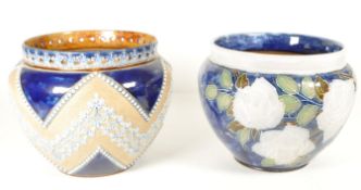 ROYAL DOULTON - LAMBETH - TWO EARLY 20TH CENTURY STONEWARE PLANTERS