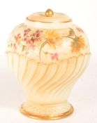 ROYAL WORCESTER - LATE 19TH CENTURY IVORY BLUSH PORCELAIN LIDDED VASE