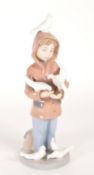 LLADRO - 1993 VINTAGE PORCELAIN BOY AND BIRDS FIGURE