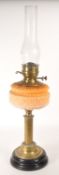 19TH CENTURY VICTORIAN BRASS OIL LAMP WITH GLASS RESERVOIR AND CHIMNEY