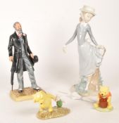 THREE 20TH CENTURY ROYAL DOULTON FIGURES AND ONE LLADRO FIGURE