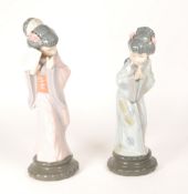 LLADRO - TWO 1978 PORCELAIN JAPANESE GEISHA LADY FIGURES