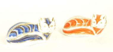ROYAL CROWN DERBY - TWO MODERN PORCELAIN FOX PAPERWEIGHTS