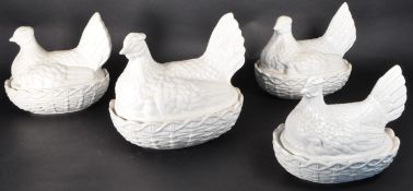 PORTMEIRION - FOUR LATE 20TH CENTURY WHITE CERAMIC CHICKEN CLOCHE'S