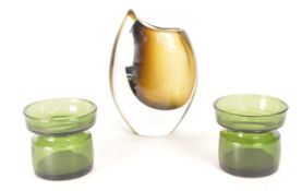 VINTAGE DANISH GLASS POTS & SHARK TOOTH VASE