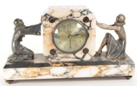ART DECO FRENCH MARBLE & BRONZE MANTEL CLOCK