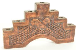 VINTAGE 20TH CENTURY CARVED WOOD ARCHED CANDLE STICK HOLDER