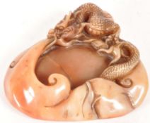 CHINESE 19TH CENTURY SOAPSTONE DRAGON INKWELL / INKSTONE