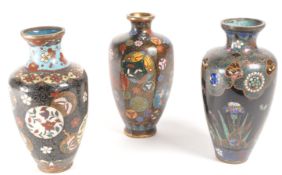 THREE LATE 19TH CENTURY JAPANESE MEIJI PERIOD CLOISONNE VASES